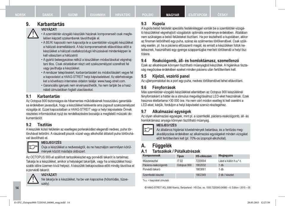 A ház komponenseinek eltávolítása előtt a készüléket a hálózati csatlakozódugó kihúzásával mindenképpen le kell választani a hálózatról.