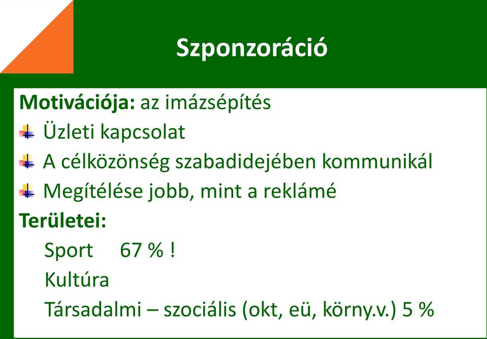 Megítélése jobb, mint a reklámé Területei: Sport 67