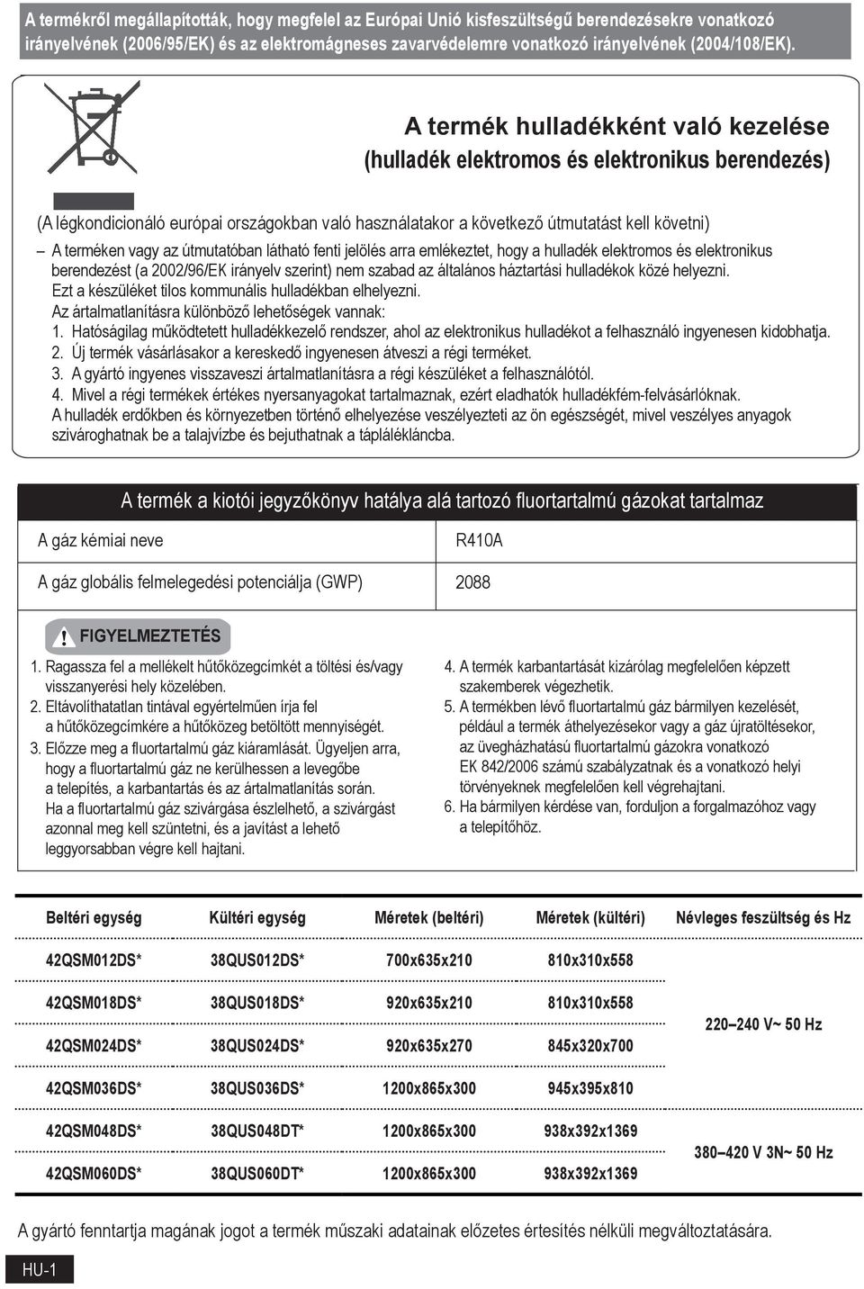 útmutatóban látható fenti jelölés arra emlékeztet, hogy a hulladék elektromos és elektronikus berendezést (a 2002/96/EK irányelv szerint) nem szabad az általános háztartási hulladékok közé helyezni.