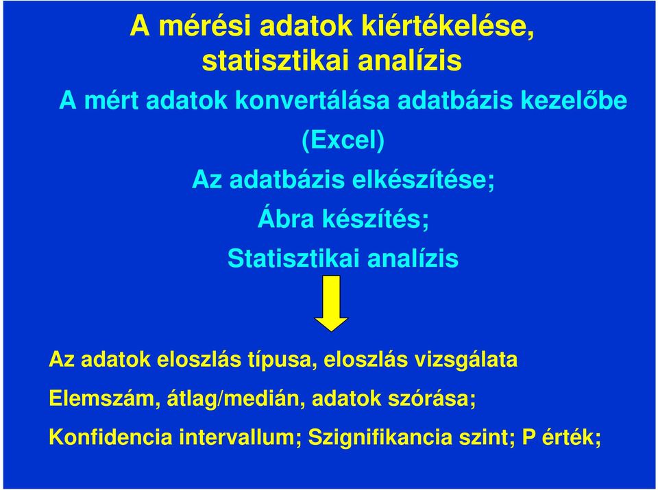 készítés; Statisztikai analízis Az adatok eloszlás típusa, eloszlás