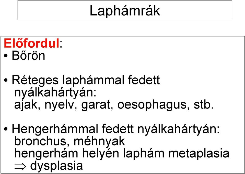 oesophagus, stb.