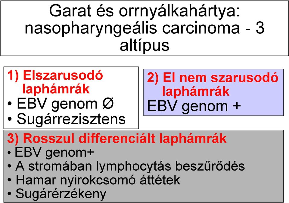 laphámrák EBV genom + 3) Rosszul differenciált laphámrák EBV genom+ A