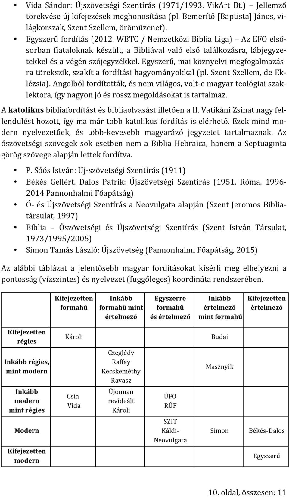 Egyszerű, mai köznyelvi megfogalmazásra törekszik, szakít a fordítási hagyományokkal (pl. Szent Szellem, de Eklézsia).