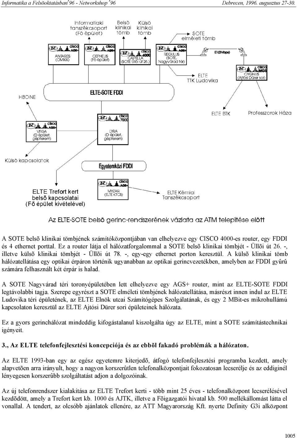 A külsõ klinikai tömb hálózatellátása egy optikai érpáron történik ugyanabban az optikai gerincvezetékben, amelyben az FDDI gyûrû számára felhasznált két érpár is halad.