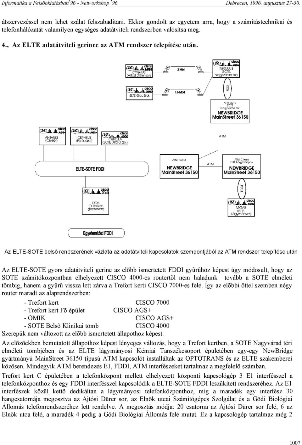 Az ELTE-SOTE gyors adatátviteli gerinc az elõbb ismertetett FDDI gyûrûhöz képest úgy módosult, hogy az SOTE számítóközpontban elhelyezett CISCO 4000-es routertõl nem haladunk tovább a SOTE elméleti