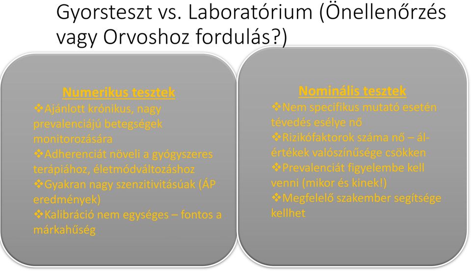 életmódváltozáshoz Gyakran nagy szenzitivitásúak (ÁP eredmények) Kalibráció nem egységes fontos a márkahűség Nominális tesztek