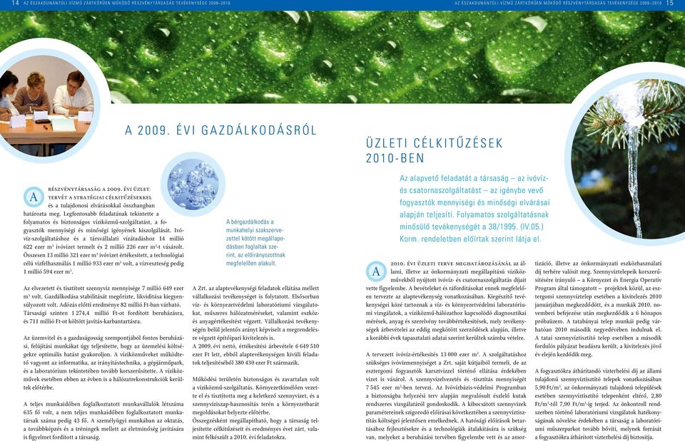 É V I G A Z D Á L K O D Á S R Ó L Ü Z L E T I C É L K I T û Z É S E K 2 0 1 0 - B E N részvénytársaság a 2009.