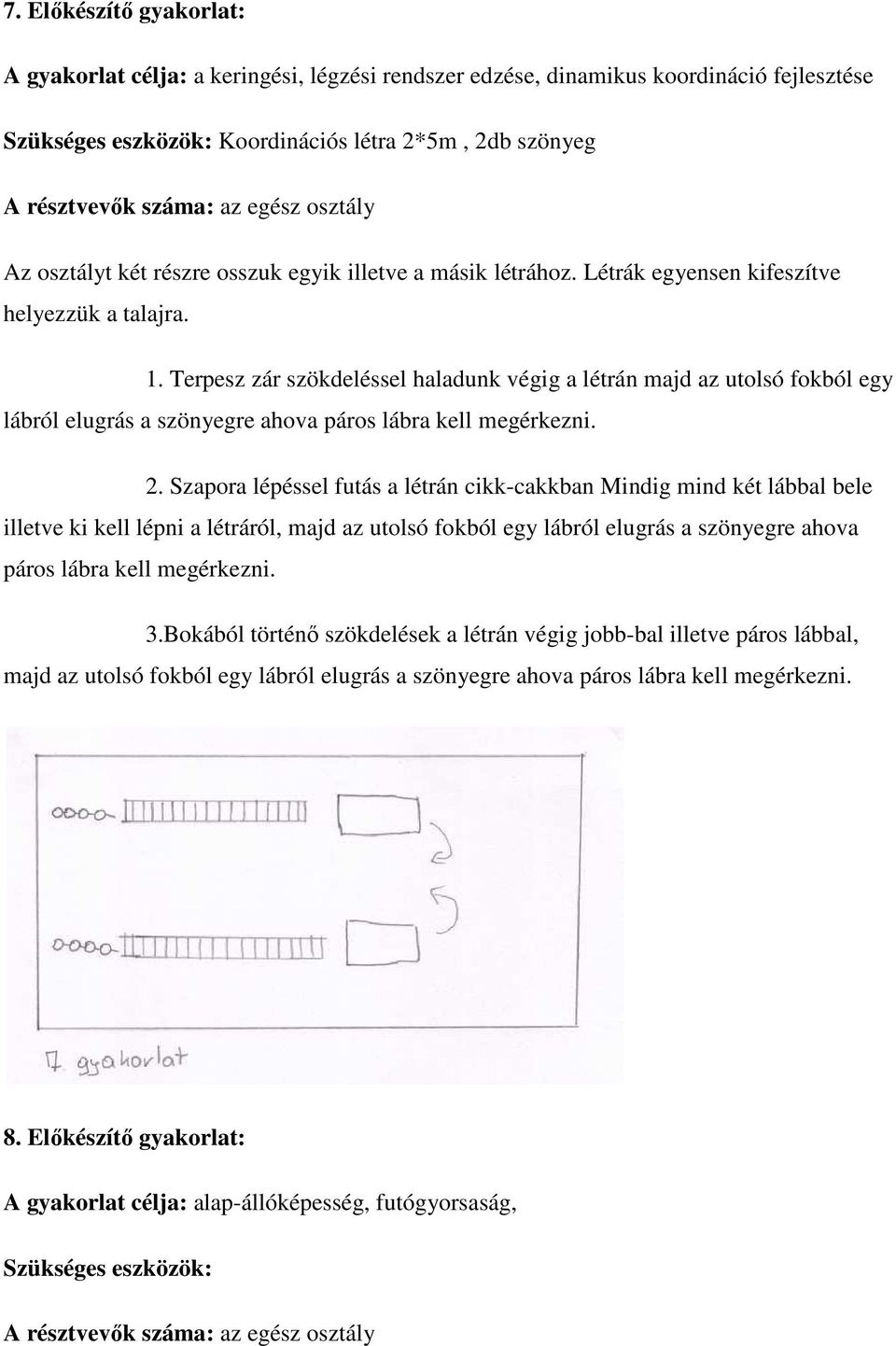 Terpesz zár szökdeléssel haladunk végig a létrán majd az utolsó fokból egy lábról elugrás a szönyegre ahova páros lábra kell megérkezni. 2.