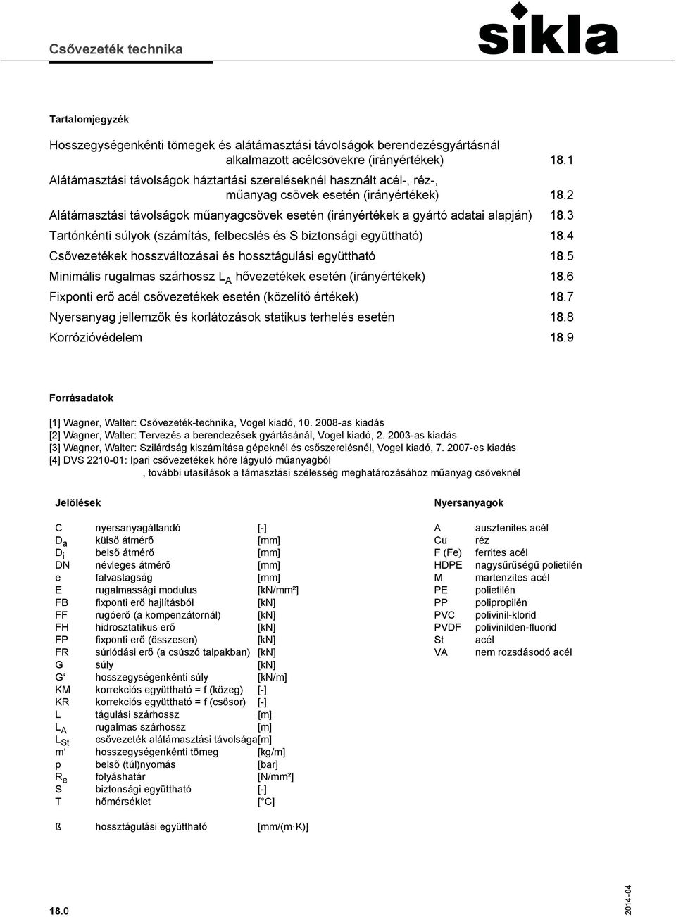 2 Alátámasztási távolságok műanyagcsövek esetén (irányértékek a gyártó adatai alapján) 18.3 Tartónkénti súlyok (számítás, felbecslés és S biztonsági együttható) 18.