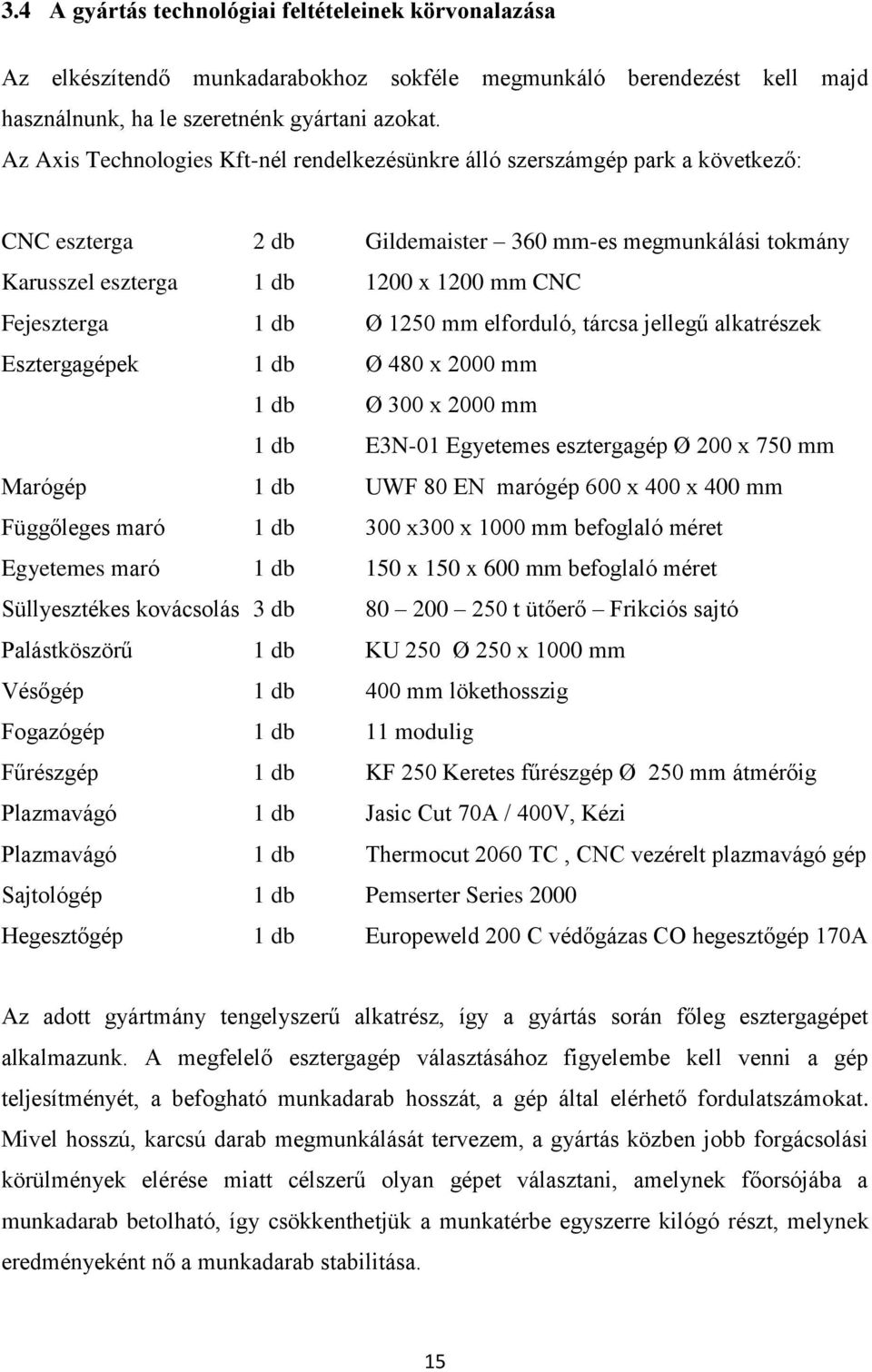 db Ø 1250 mm elforduló, tárcsa jellegű alkatrészek Esztergagépek 1 db Ø 480 x 2000 mm 1 db Ø 300 x 2000 mm 1 db E3N-01 Egyetemes esztergagép Ø 200 x 750 mm Marógép 1 db UWF 80 EN marógép 600 x 400 x