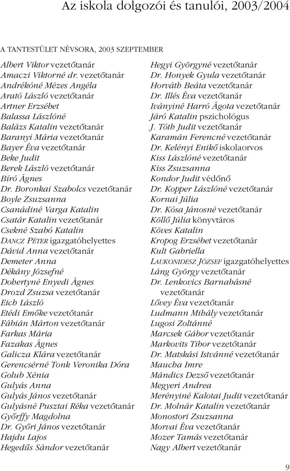 vezetôtanár Bíró Ágnes Dr.