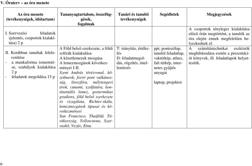 kialakulása A kızetlemezek mozgása A lemezmozgások következményei I-II.