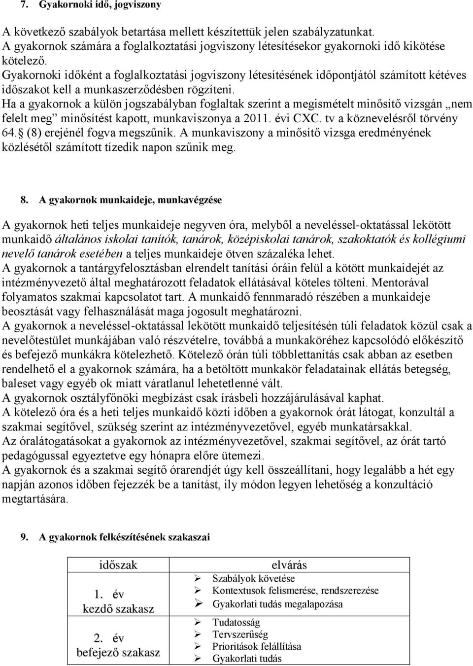 Gyakornoki időként a foglalkoztatási jogviszony létesítésének időpontjától számított kétéves időszakot kell a munkaszerződésben rögzíteni.