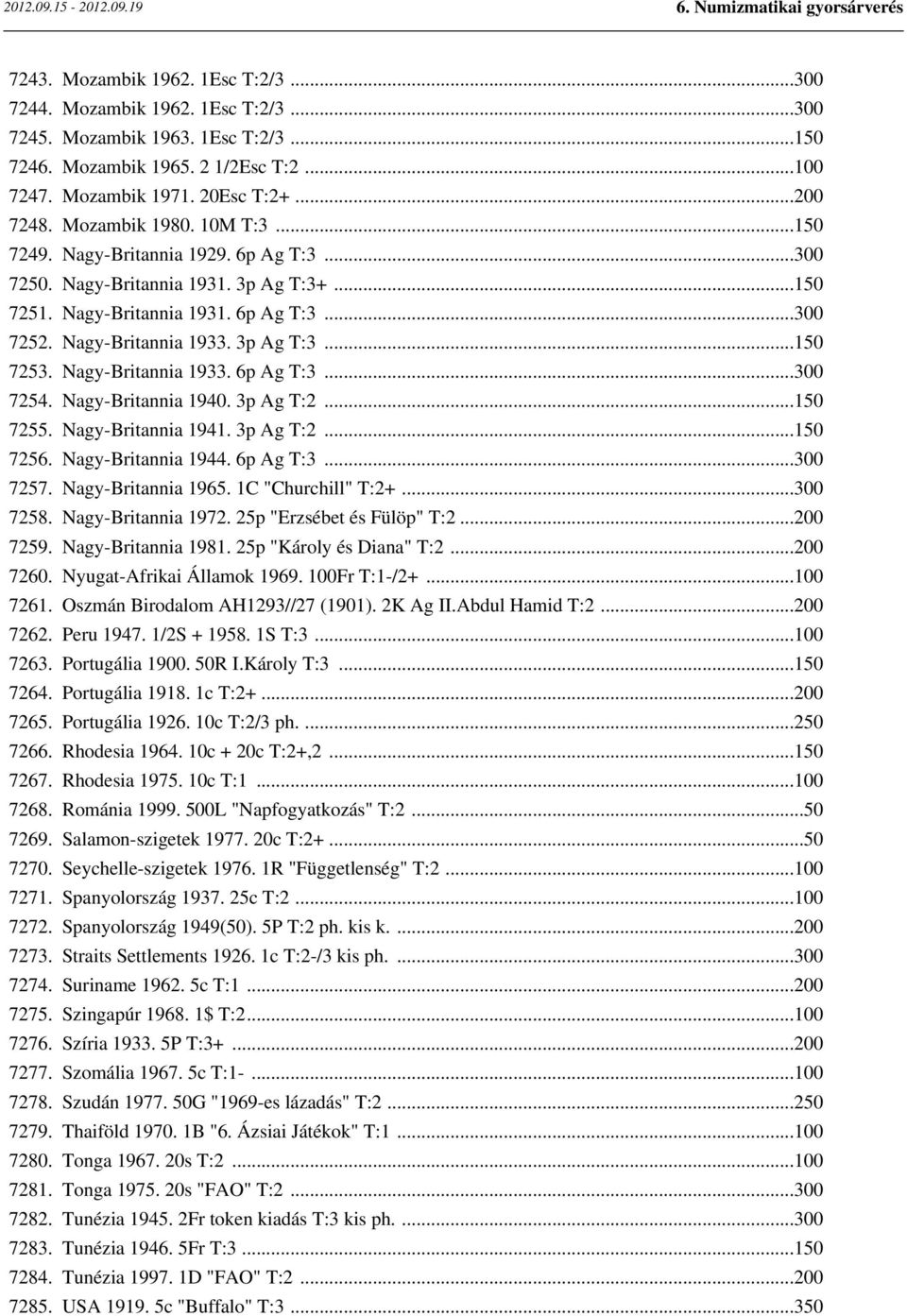 Nagy-Britannia 1933. 6p Ag T:3...300 7254. Nagy-Britannia 1940. 3p Ag T:2...150 7255. Nagy-Britannia 1941. 3p Ag T:2...150 7256. Nagy-Britannia 1944. 6p Ag T:3...300 7257. Nagy-Britannia 1965.