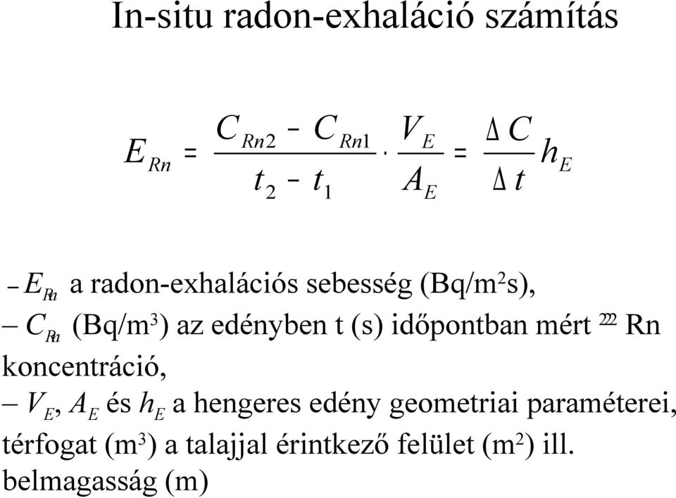 időpontban mért 222 Rn koncentráció, VE, AE és he a hengeres edény