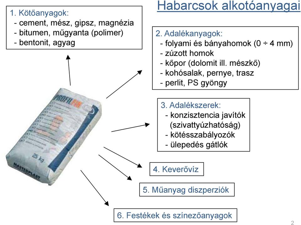 mészkő) - kohósalak, pernye, trasz - perlit, PS gyöngy 3.