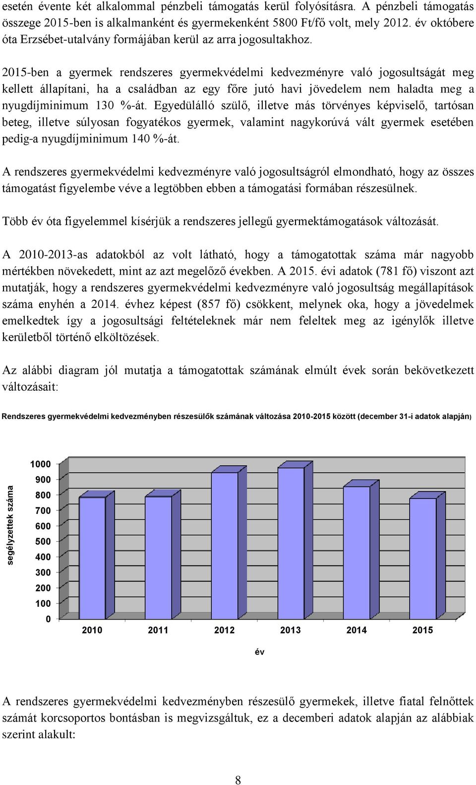 2015-ben a gyermek rendszeres gyermekvédelmi kedvezményre való jogosultságát meg kellett állapítani, ha a családban az egy főre jutó havi jövedelem nem haladta meg a nyugdíjminimum 130 %-át.