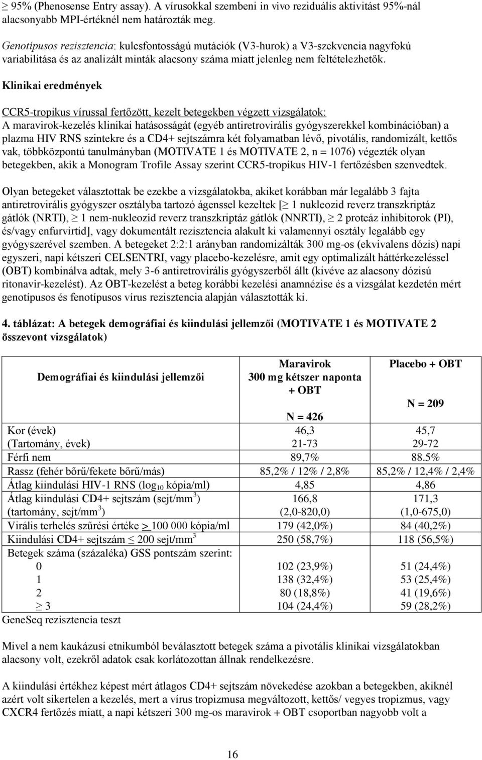 Klinikai eredmények CCR5-tropikus vírussal fertőzött, kezelt betegekben végzett vizsgálatok: A maravirok-kezelés klinikai hatásosságát (egyéb antiretrovirális gyógyszerekkel kombinációban) a plazma