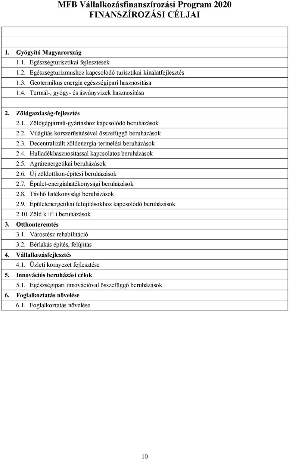 3. Decentralizált zöldenergia-termelési beruházások 2.4. Hulladékhasznosítással kapcsolatos beruházások 2.5. Agrárenergetikai beruházások 2.6. Új zöldotthon-építési beruházások 2.7.