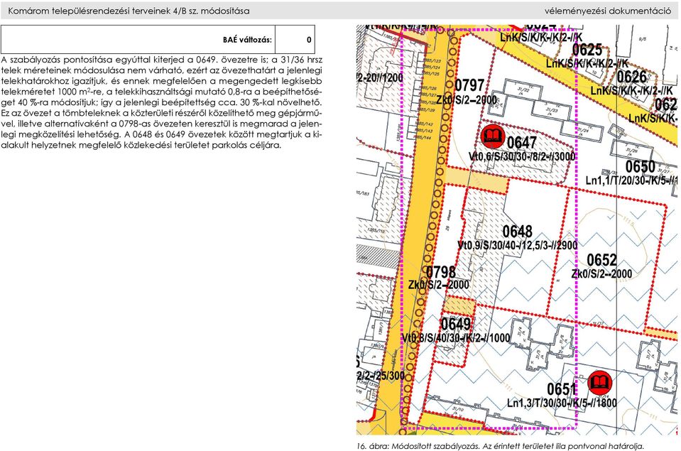a telekkihasználtsági mutató 0,8-ra a beépíthetőséget 40 %-ra módosítjuk; így a jelenlegi beépítettség cca. 30 %-kal növelhető.