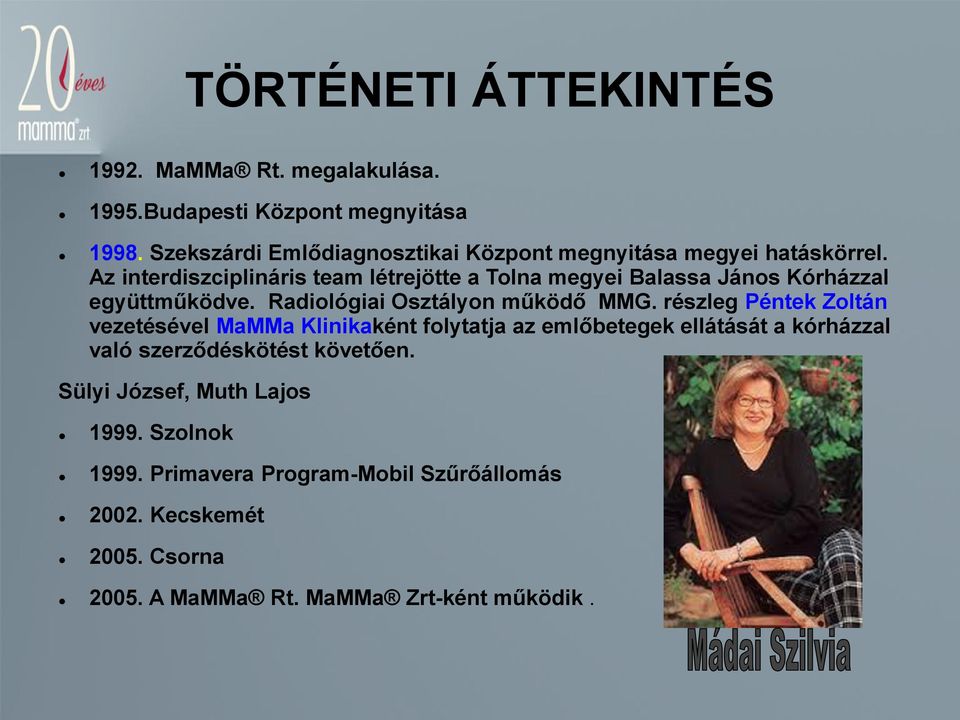 Az interdiszciplináris team létrejötte a Tolna megyei Balassa János Kórházzal együttműködve. Radiológiai Osztályon működő MMG.