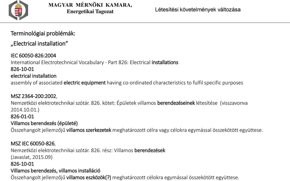 kötet: Épületek villamos berendezéseinek létesítése (visszavonva 2014