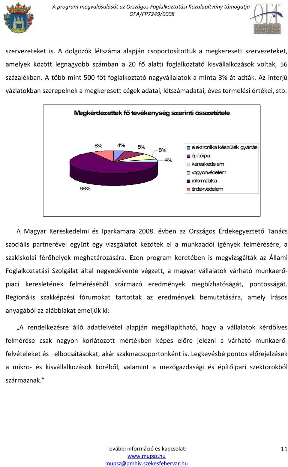 Megkérdezettek fı tevékenység szerinti összetétele 68% 8% 4% 8% 8% 4% elektronika készülék gyártás építıipar kereskedelem vagyonvédelem informatika érdekvédelem A Magyar Kereskedelmi és Iparkamara