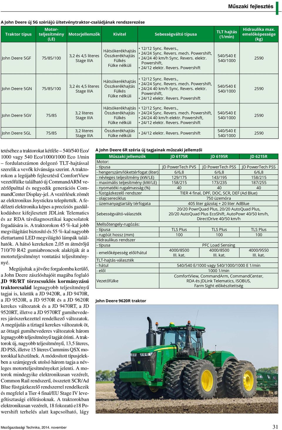 Powershift, John Deere 5GL 75/85 3,2 literes tetéséhez a traktorokat kétféle co/ 1000 vagy 540 Eco/1000/1000 Eco 1/min fordulatszámon dolgozó TLT-hajtással szerelik a vevők kívánsága szerint.