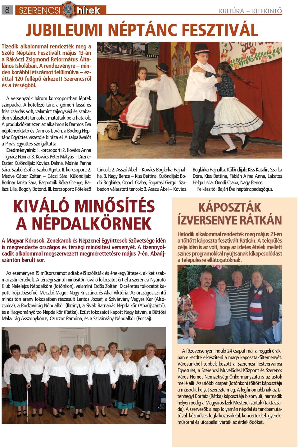 korcsoport: 2. Kovács Anna Ignácz Hanna, 3. Kovács Péter Mátyás Drizner Eszter. Különdíjak: Kovács Dalma, Molnár Panna Sára, Szabó Zsófia, Szabó Ágota. II. korcsoport: 2.
