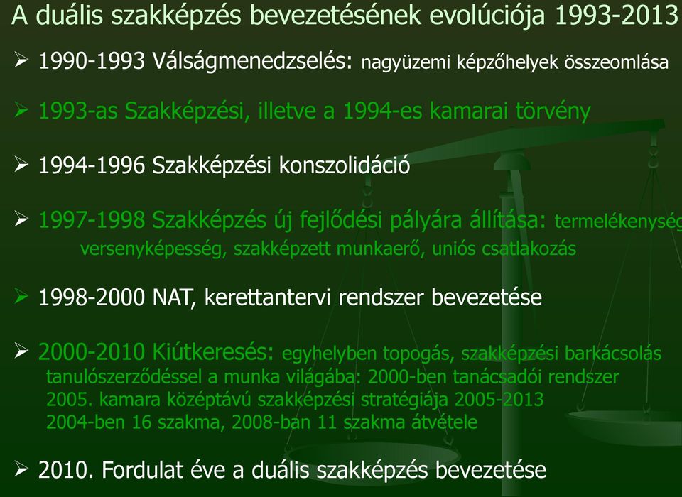 1998-2000 NAT, kerettantervi rendszer bevezetése 2000-2010 Kiútkeresés: egyhelyben topogás, szakképzési barkácsolás tanulószerződéssel a munka világába: 2000-ben