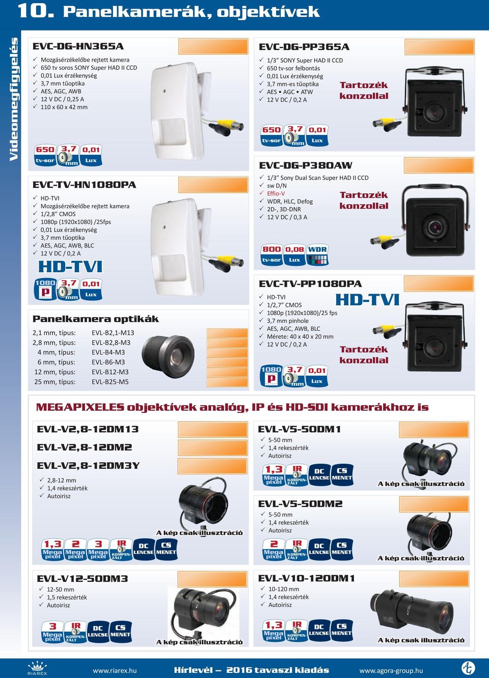 HD-TVI 0,01 Lux Panelkamera optikák,1, típus: EVL-B,1-M13,8, típus: EVL-B,8-M3 4, típus: EVL-B4-M3 6, típus: EVL-B6-M3 1, típus: EVL-B1-M3 5, típus: EVL-B5-M5 EVC-DG-PP365A 1/3 SONY Super HAD II CCD