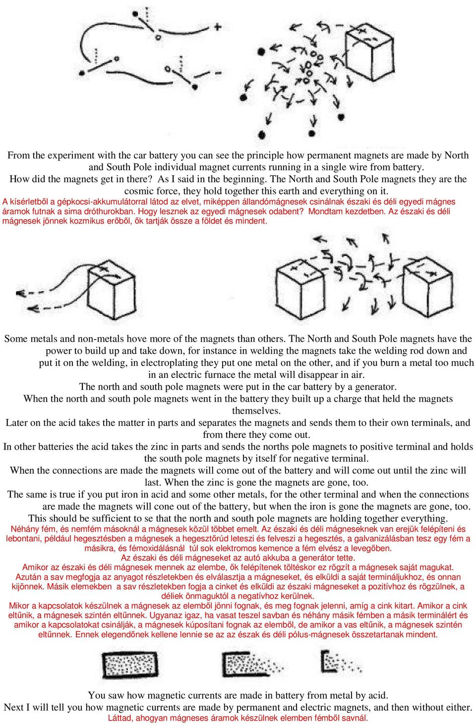 A kísérletbıl a gépkocsi-akkumulátorral látod az elvet, miképpen állandómágnesek csinálnak északi és déli egyedi mágnes áramok futnak a sima dróthurokban. Hogy lesznek az egyedi mágnesek odabent?