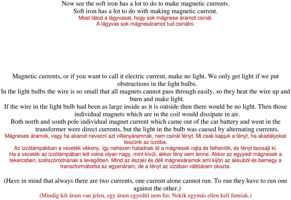 In the light bulbs the wire is so small that all magnets cannot pass through easily, so they heat the wire up and burn and make light.