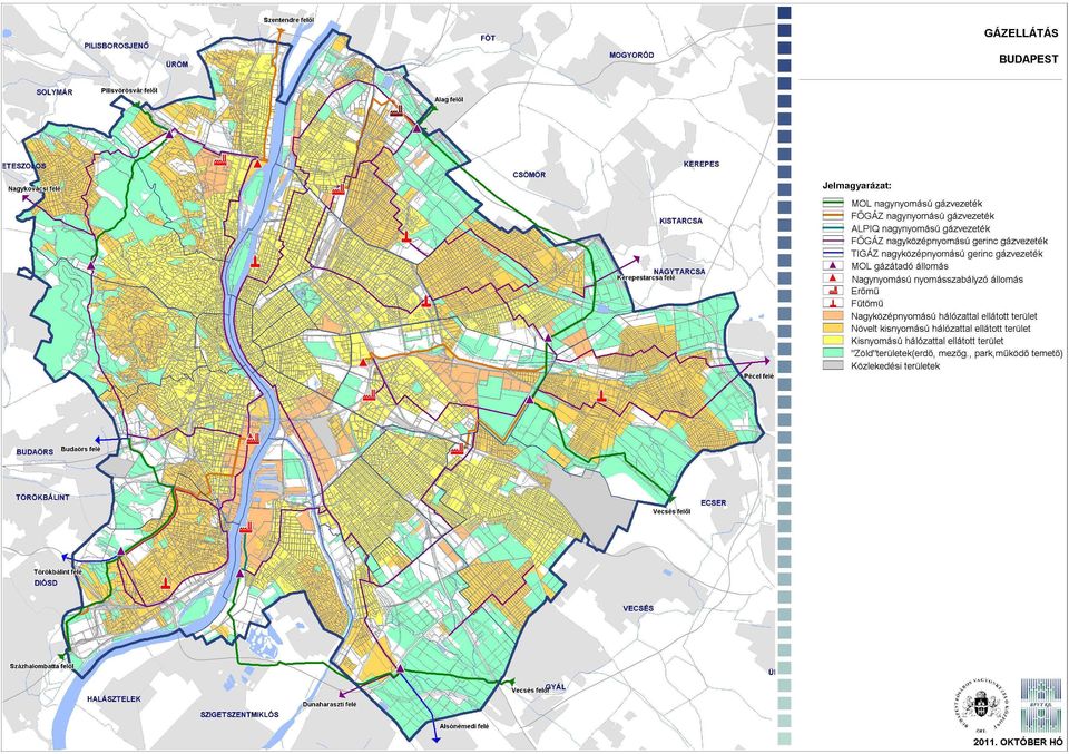 nagyközépnyomású gerinc gázvezeték E:::3 TIGÁZ nagyközépnyomású gerinc gázvezeték [ I ] MOL gázátadó állomás [I] Nagynyomású nyomásszabályzó állomás