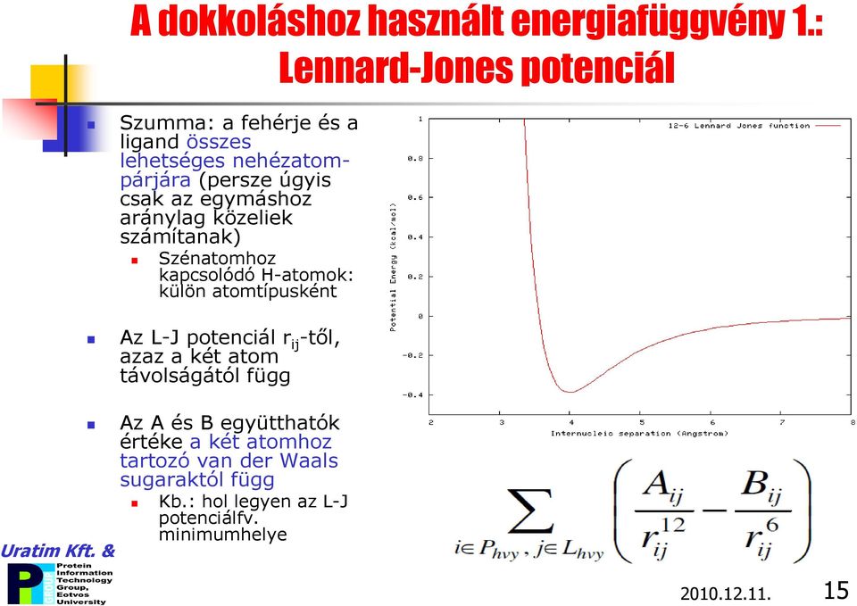 egymáshoz aránylag közeliek számítanak) Szénatomhoz kapcsolódó H-atomok: külön atomtípusként Az L-J potenciál r