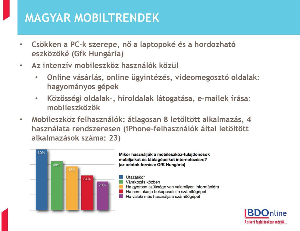 gépek Közösségi oldalak-, híroldalak látogatása, e-mailek írása: mobileszközök Mobileszköz felhasználók: