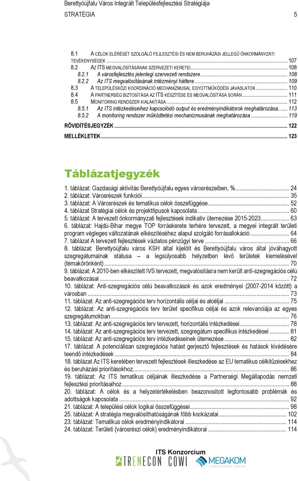 4 A PARTNERSÉG BIZTOSÍTÁSA AZ ITS KÉSZÍTÉSE ÉS MEGVALÓSÍTÁSA SORÁN... 111 8.5 MONITORING RENDSZER KIALAKÍTÁSA... 112 8.5.1 Az ITS intézkedéseihez kapcsolódó output és eredményindikátorok meghatározása.