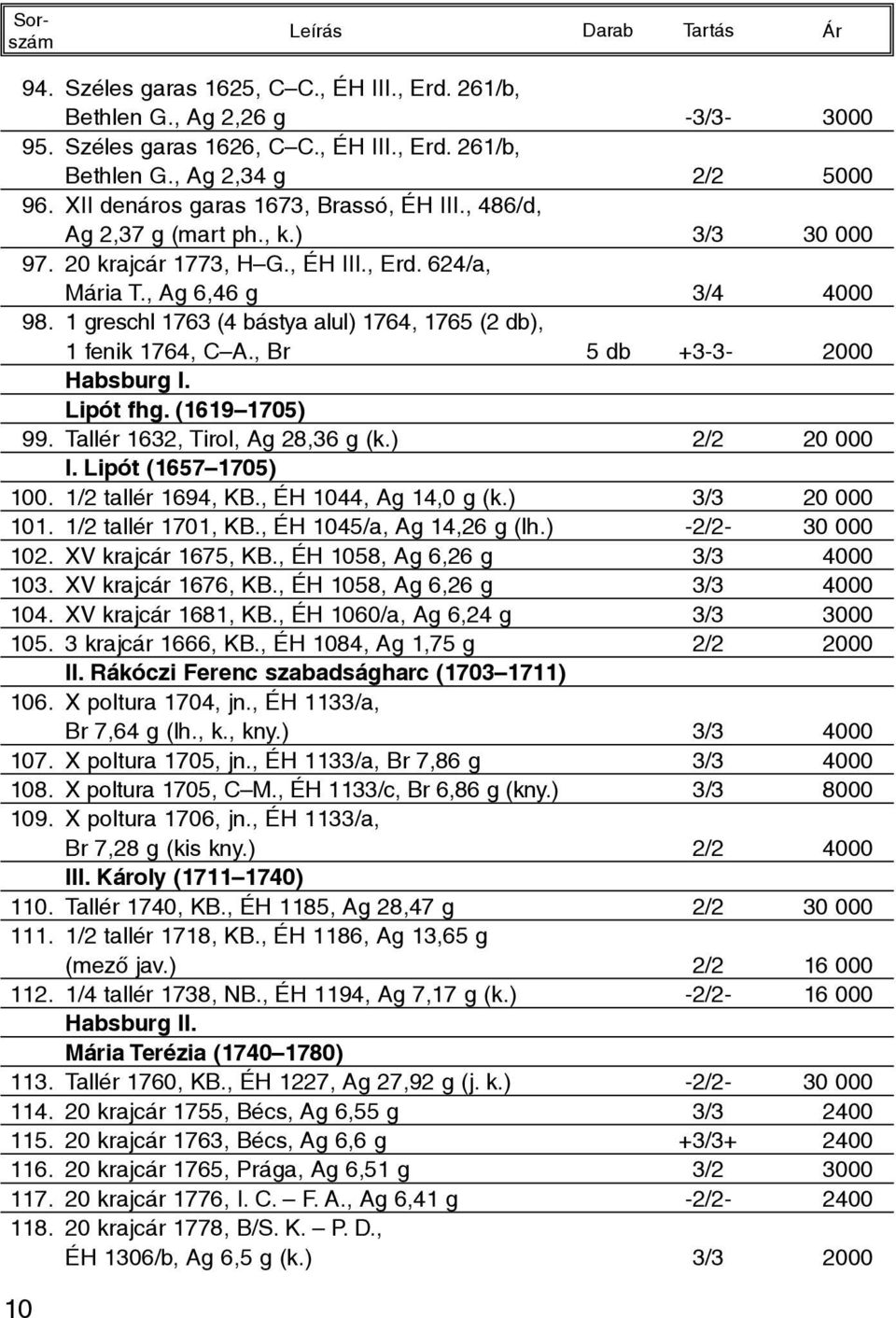 1 greschl 1763 (4 bástya alul) 1764, 1765 (2 db), 1 fenik 1764, C A., Br 5 db +3-3- 2000 Habsburg I. Lipót fhg. (1619 1705) 99. Tallér 1632, Tirol, Ag 28,36 g (k.) 2/2 20 000 I. Lipót (1657 1705) 100.