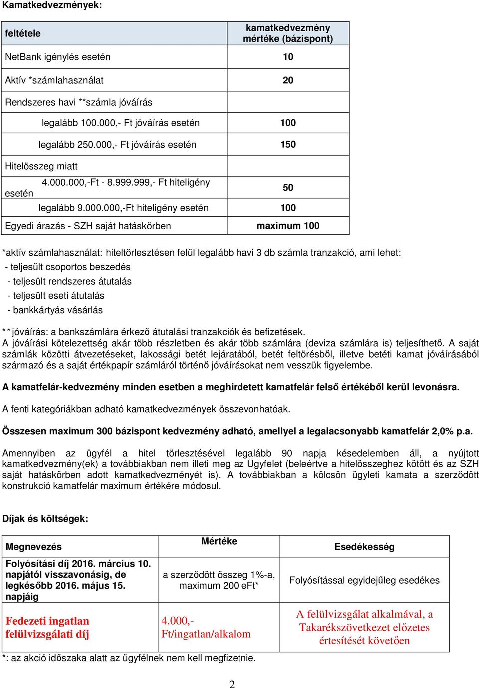 - SZH saját hatáskörben maximum 100 *aktív számlahasználat hiteltörlesztésen felül legalább havi 3 db számla tranzakció, ami lehet - teljesült csoportos beszedés - teljesült rendszeres átutalás -