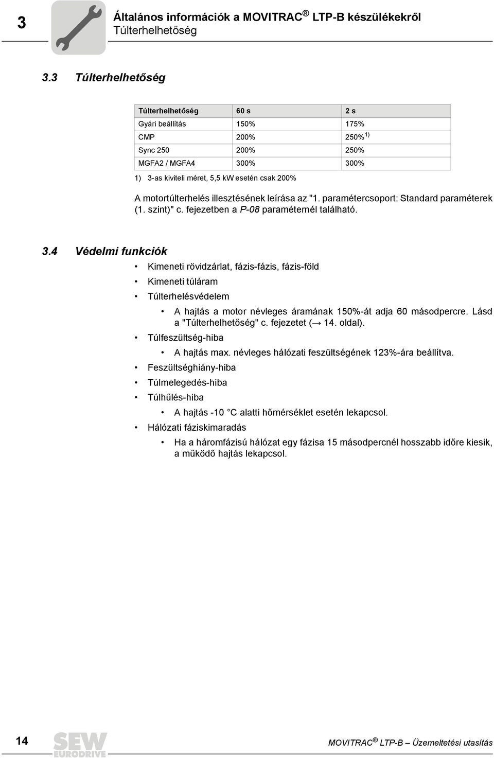 illesztésének leírása az "1. paramétercsoport: Standard paraméterek (1. szint)" c. fejezetben a P-08 paraméternél található. 3.