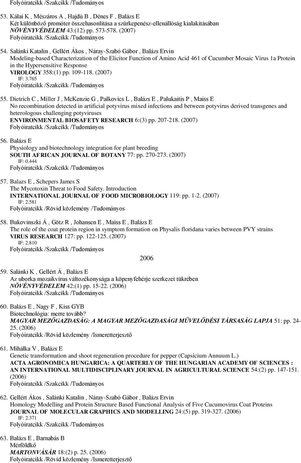 Response VIROLOGY 358:(1) pp. 109-118. (2007) IF: 3.765 55.