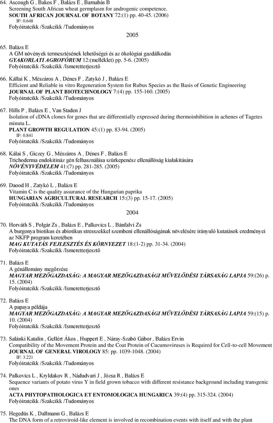 Kállai K, Mészáros A, Dénes F, Zatykó J, Balázs E Efficient and Reliable in vitro Regeneration System for Rubus Species as the Basis of Genetic Engineering JOURNAL OF PLANT BIOTECHNOLOGY 7:(4) pp.