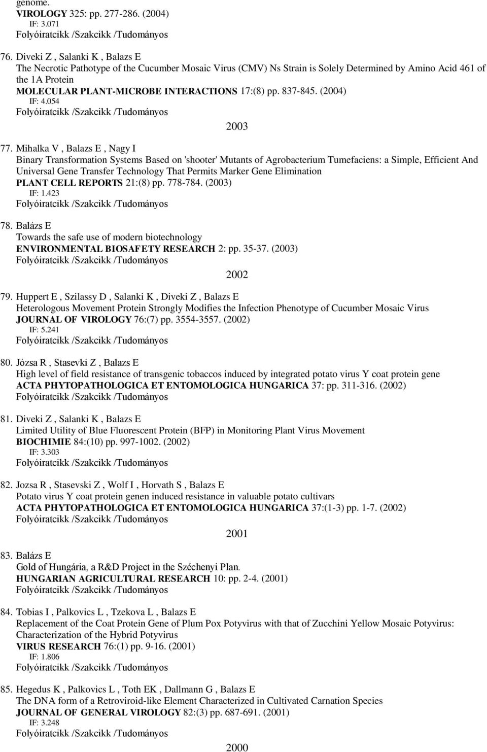 pp. 837-845. (2004) IF: 4.054 2003 77.