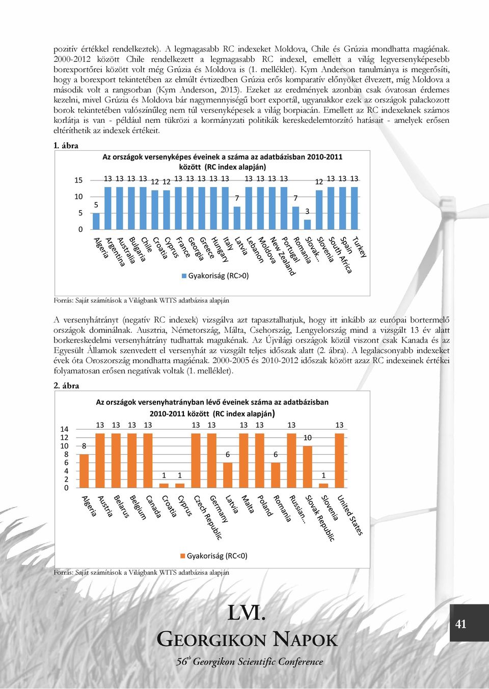 Kym Anderson tanulmánya is megerősíti, hogy a borexport tekintetében az elmúlt évtizedben Grúzia erős komparatív előnyöket élvezett, míg Moldova a második volt a rangsorban (Kym Anderson, 2013).