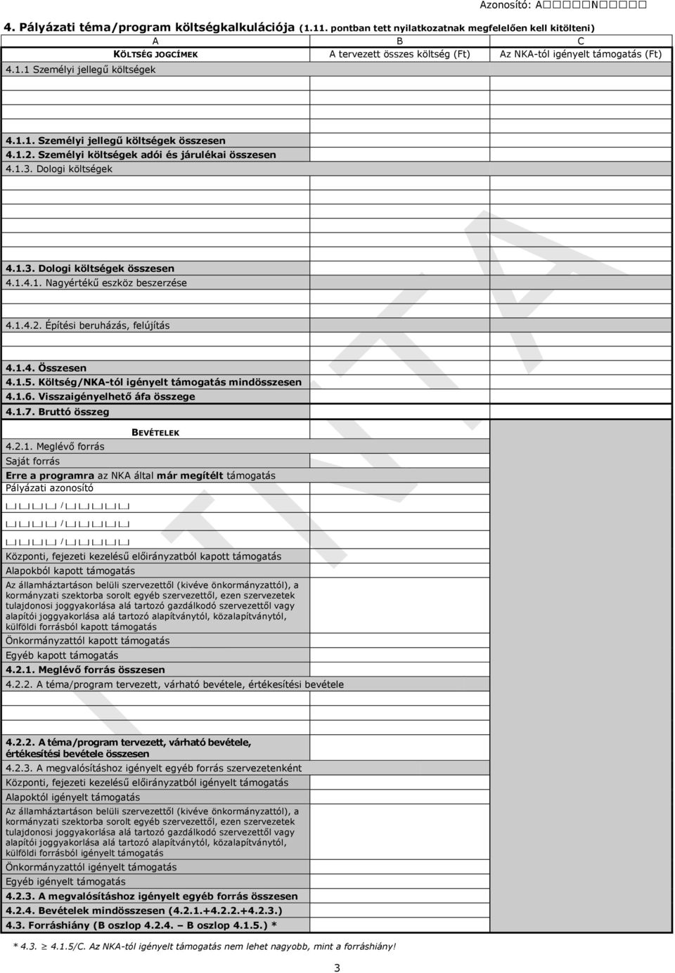 1.2. Személyi költségek adói és járulékai összesen 4.1.3. Dologi költségek 4.1.3. Dologi költségek összesen 4.1.4.1. Nagyértékű eszköz beszerzése 4.1.4.2. Építési beruházás, felújítás 4.1.4. Összesen 4.