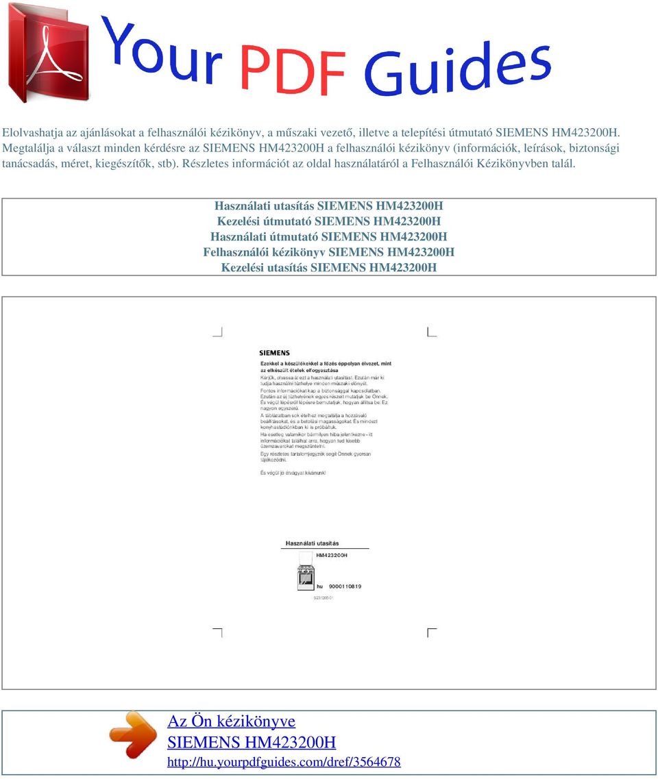 Az Ön kézikönyve SIEMENS HM423200H - PDF Ingyenes letöltés