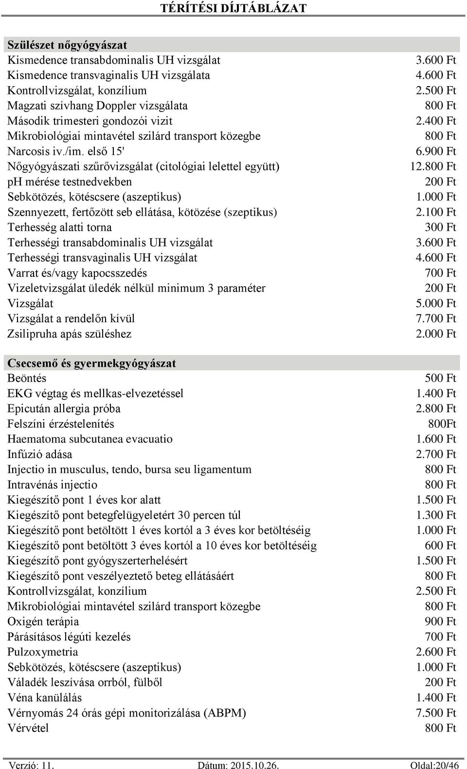 első 15' Nőgyógyászati szűrővizsgálat (citológiai lelettel együtt) ph mérése testnedvekben Sebkötözés, kötéscsere (aszeptikus) Szennyezett, fertőzött seb ellátása, kötözése (szeptikus) Terhesség