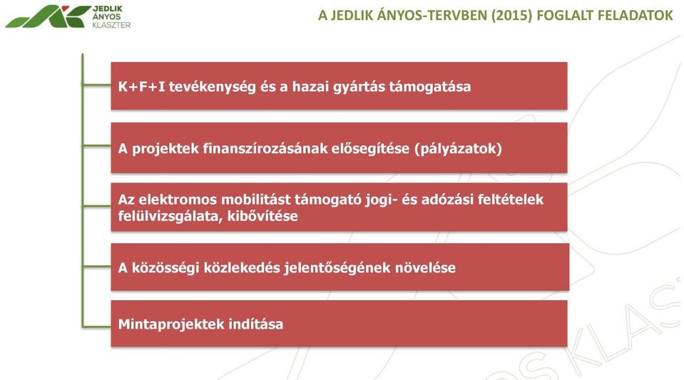 elektromos mobilitást támogató jogi- és adózási feltételek felülvizsgálata,