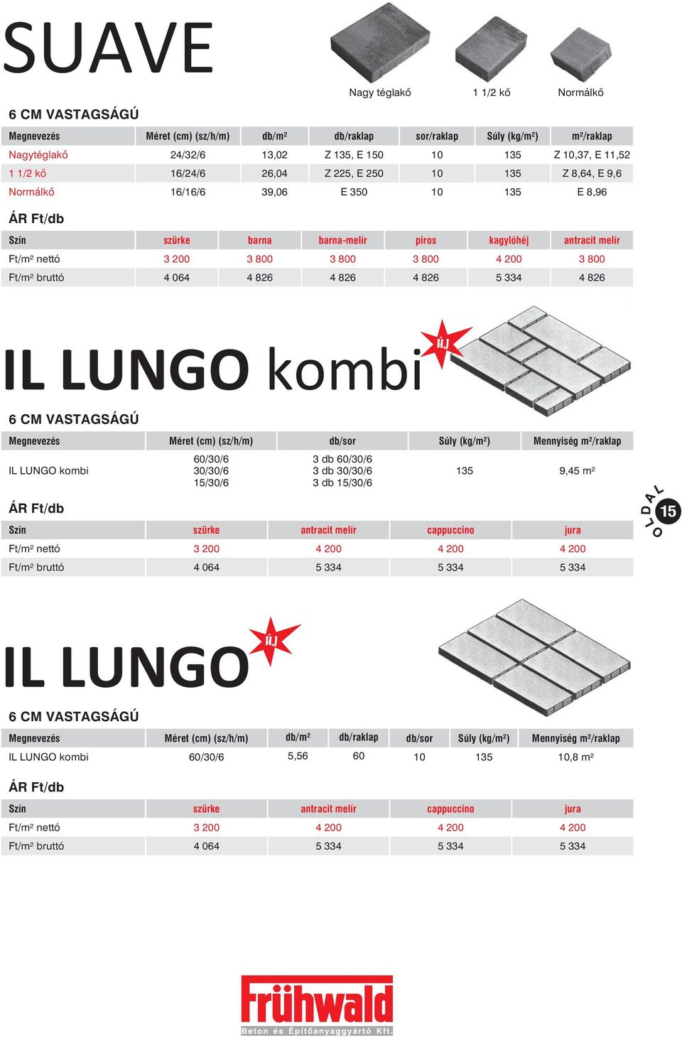 334 4 826 IL LUNGO kombi 6 CM VASTAGSÁGÚ () db/sor (kg/m²) Mennyiség m²/raklap IL LUNGO kombi 60/30/6 30/30/6 15/30/6 3 db 60/30/6 3 db 30/30/6 3 db 15/30/6 135 9,45 m² ÁR Szín szürke antracit melír