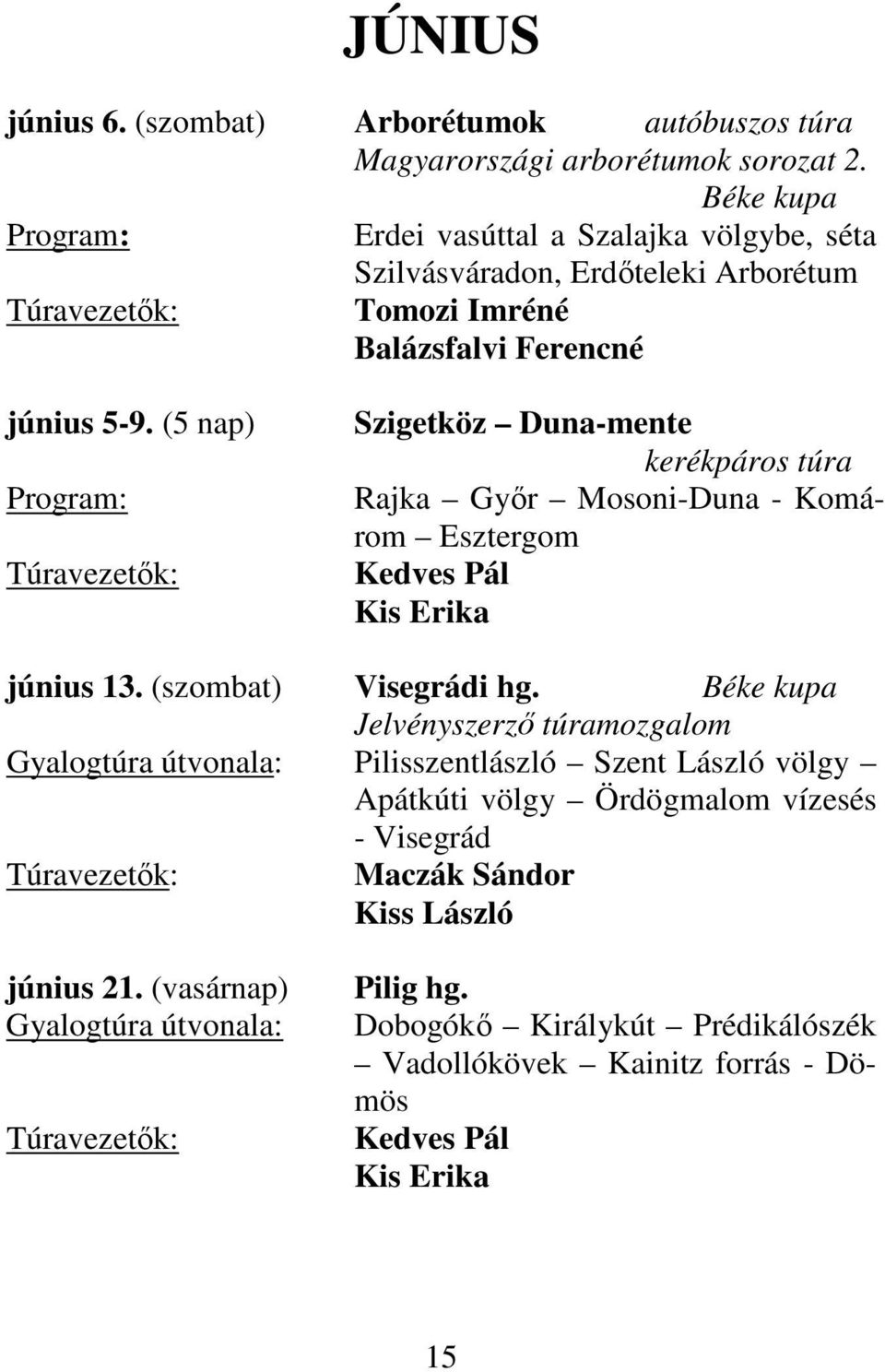 (5 nap) Szigetköz Duna-mente kerékpáros túra Rajka Győr Mosoni-Duna - Komárom Esztergom Kedves Pál június 13. (szombat) Visegrádi hg.